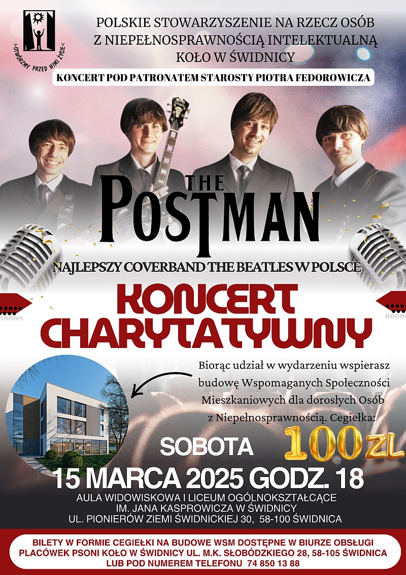 Koncert charytatywny zespołu Postman - plakat